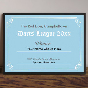 Poster du certificat du gagnant du concours Darts