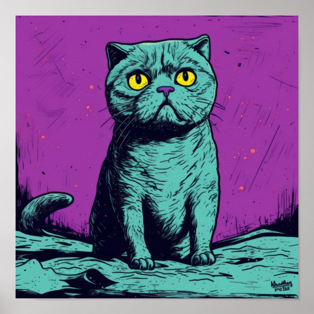 Poster du chat cosmique sur la lune (Devant)