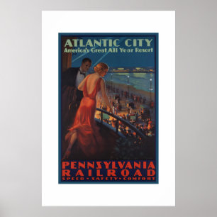 Poster du chemin de fer vintage Atlantic City Penn
