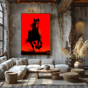 Poster du cheval de course - Silhouette noire sur 
