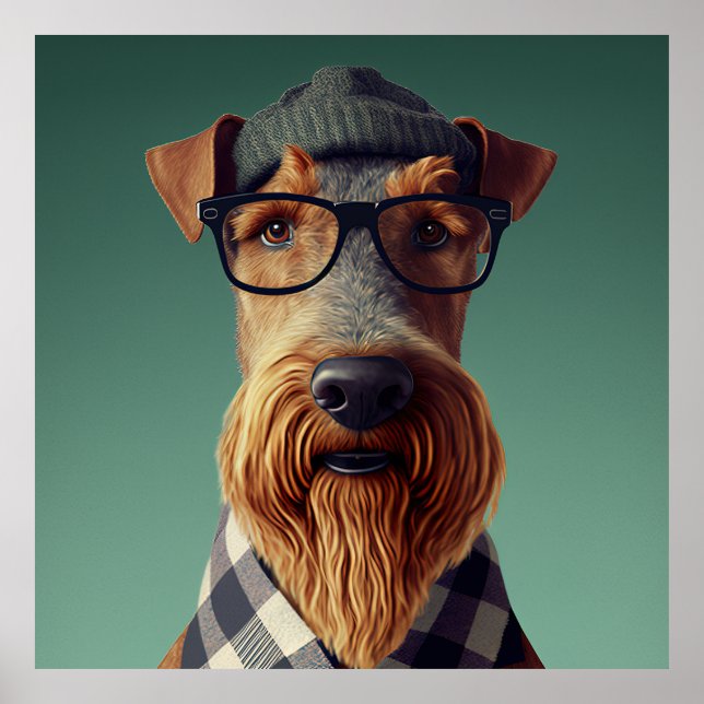 Poster du Chien Hipster Airedale Terrier (Devant)