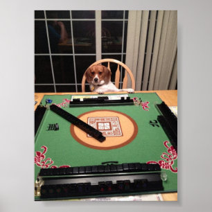 Poster du chien jouant au Mahjong