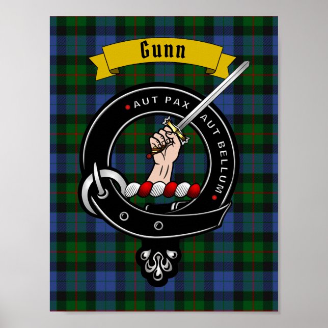 Poster du clan Gunn Badge & Tartan 8.5x11 (Devant)