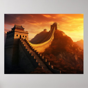 Poster du coucher de soleil de la Grande Muraille 