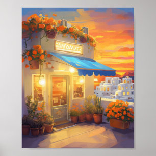 Poster du coucher de soleil de Santorin - L'île gr