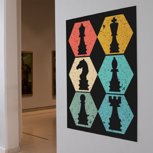 Poster du coucher de soleil pour pièces d'échecs V (vintage chess wall art)