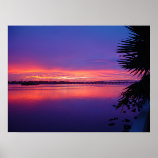 Poster du coucher de soleil sur le palmier tropica