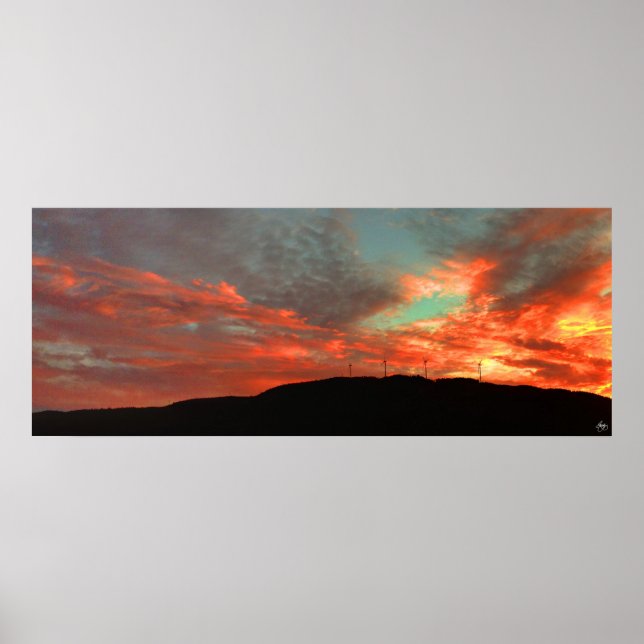 Poster du coucher du soleil de la ferme éolienne T (Devant)