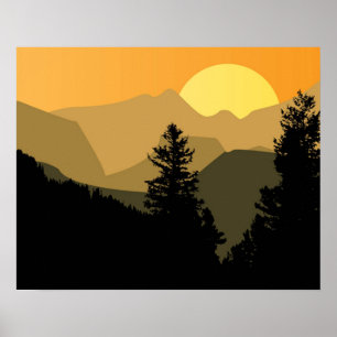 Poster du coucher du soleil de montagne