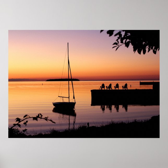 Poster du coucher du soleil sur le lac Silhouette (Devant)
