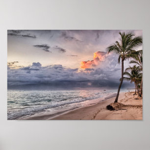 Poster du coucher du soleil sur le mur de la plage