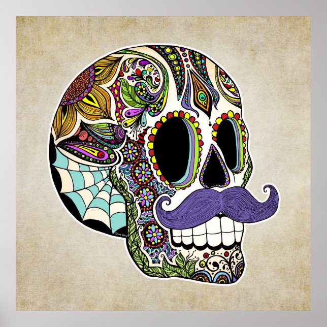 Poster du crâne de sucre de Moustache - Style Vint (Devant)