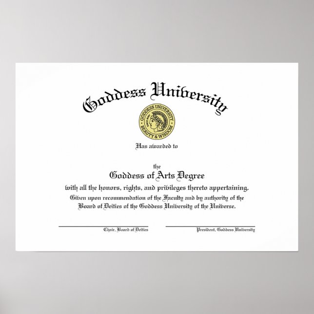 Poster du Diplôme universitaire de déesse (Devant)