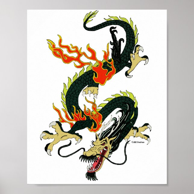 Poster du dragon chinois noir (Devant)