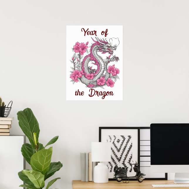 Poster du dragon de fleurs (Bureau à domicile)