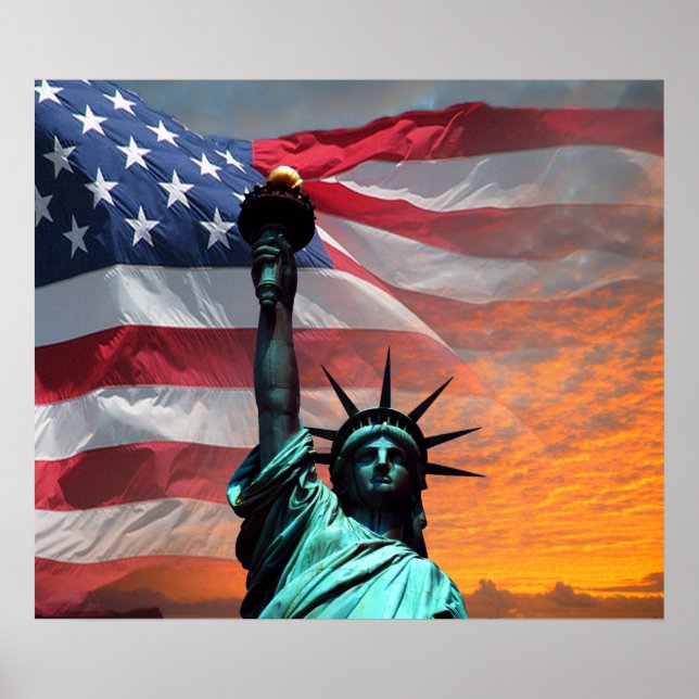 Poster du drapeau américain Statue de la Liberté (Devant)