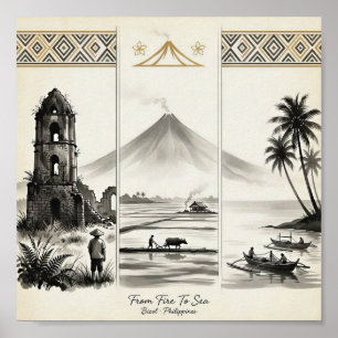 Poster Du Feu à la Mer-Bicol Philippines Sumi-e