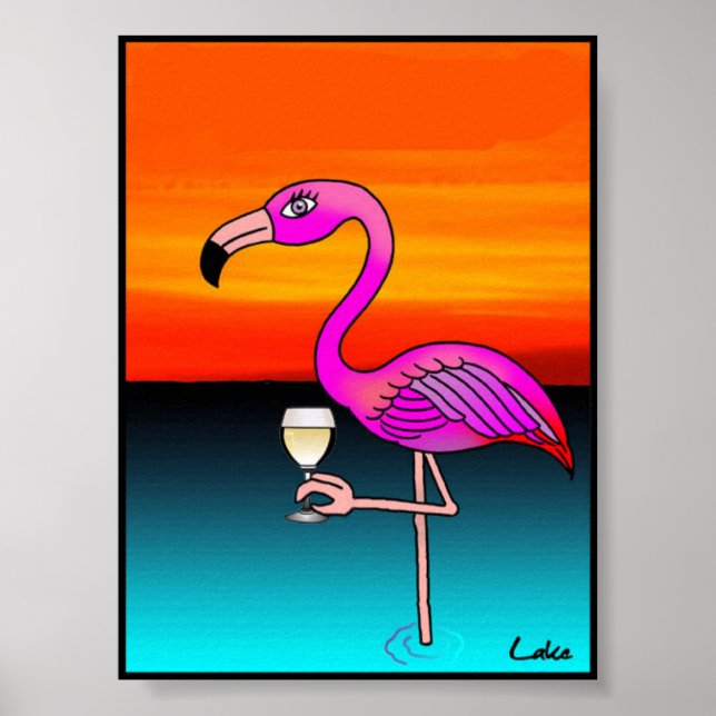 Poster du Flamant rose à vin amusant cool (Devant)