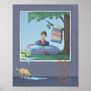 Poster du garçon dans la piscine pour enfants