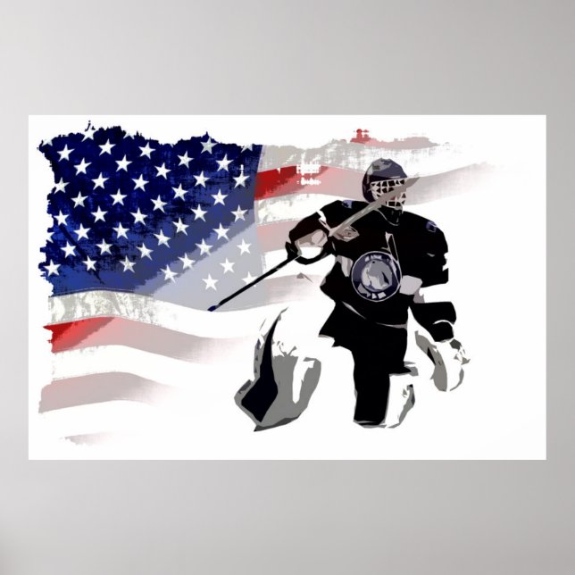 Poster du gardien de hockey et du drapeau américai (Devant)