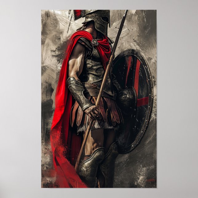 Poster du guerrier spartiate fière avec casque dét (Devant)