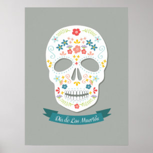 Poster du jour de la mort du crâne de sucre - blan