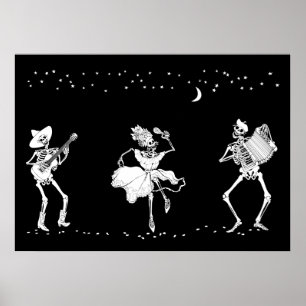 Poster du jour des morts dansant skeletons
