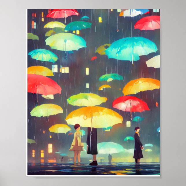 Poster du jour pluvieux et des parapluies (Devant)