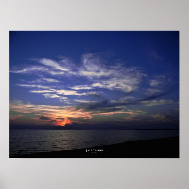 Poster du lac Michigan Coucher de soleil bleu et o (Devant)