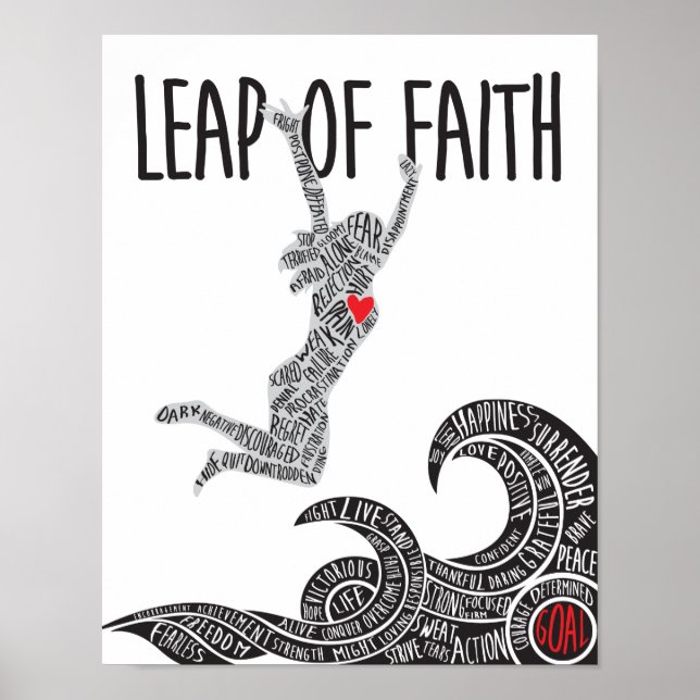 Poster du "Leap of Faith" avec une femme qui saute (Devant)