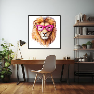 Poster du lion aux lunettes roses
