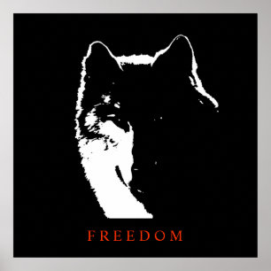 Poster du Loup de la liberté motivationnelle noir 