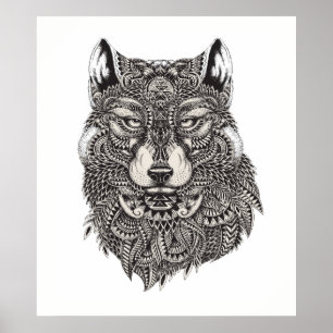 Poster du loup tiré à la main