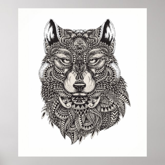 Poster du loup tiré à la main (Devant)