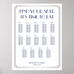 Poster du Mariage Argent Bleu Art Déco