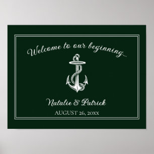 Poster du Mariage d'Ancres nautiques Emerald Green