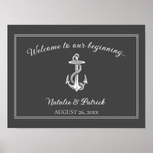 Poster du Mariage d'Ancres nautiques gris