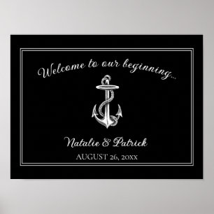Poster du Mariage d'Ancres nautiques noir