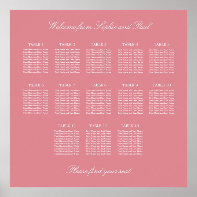 Poster du Mariage de table Blush Pink 13 (Devant)