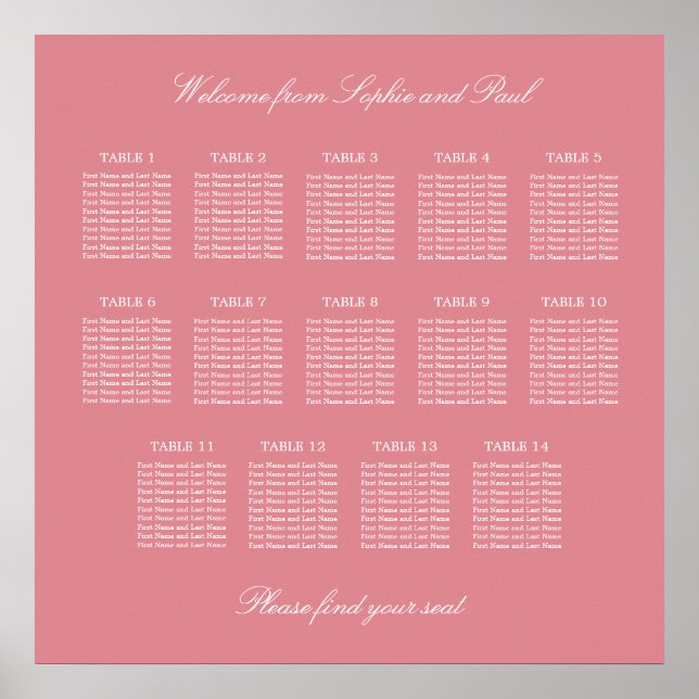 Poster du Mariage de table Blush Pink 14 (Devant)