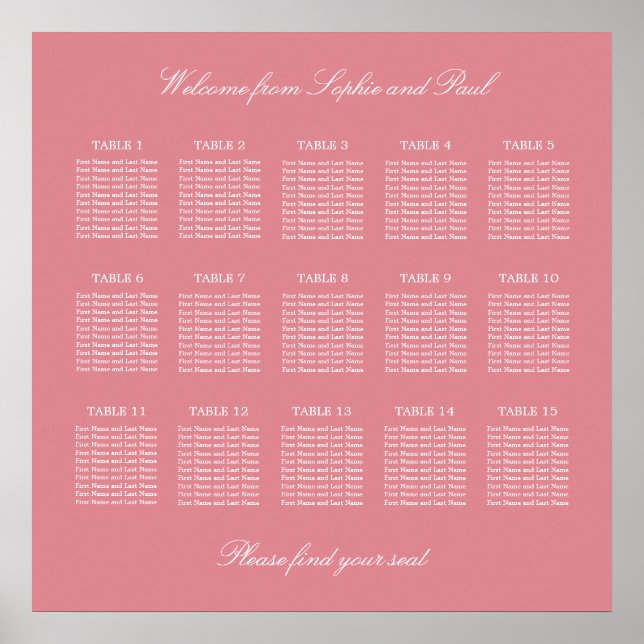 Poster du Mariage de table Blush Pink 15 (Devant)