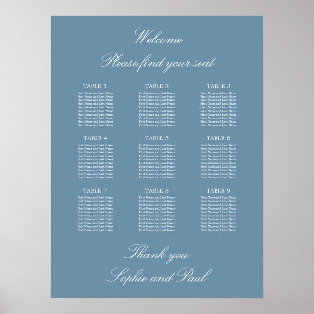 Poster du Mariage de table Dusty Blue 9 (Devant)