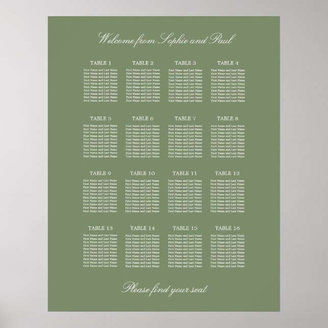 Poster du Mariage de table Sage Green 16 (Devant)