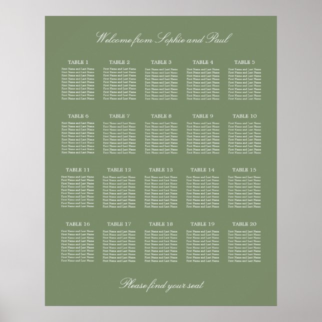 Poster du Mariage de table Sage Green 20 (Devant)