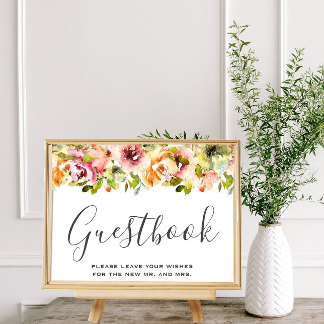 Poster du Mariage Floral de jardin d'été (Summer Garden Floral Guestbook Sign Wedding Poster)