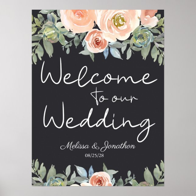 Poster du Mariage floral Peach Green Navy Pastel (Devant)