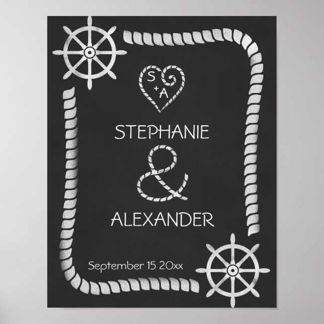 Poster du Mariage nautique Chalkboard (Devant)