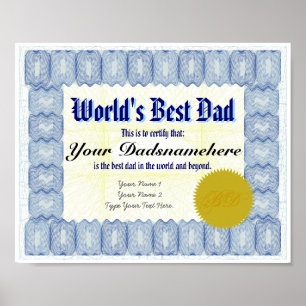 Poster du meilleur certificat papa du monde