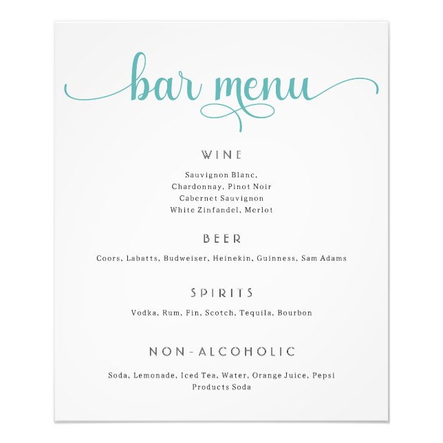 Poster du menu de la barre de Mariages bleu et bla (Devant)