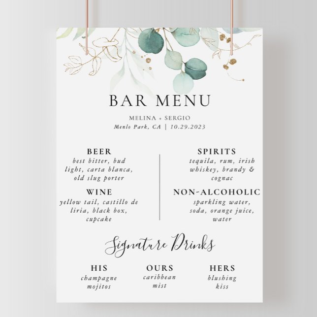 Poster du menu de la barre de Mariages Feuille Gol (Créateur téléchargé)